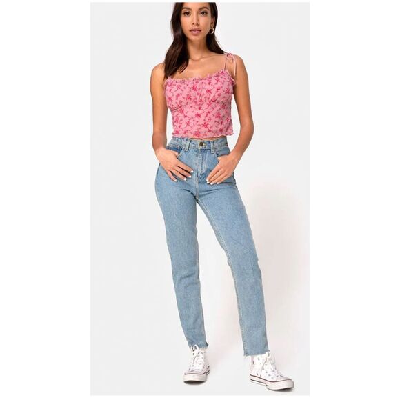 Motel Urban Outfitters  Kalsi Top in Love Bloom Pink Flock Top Size Small - Picture 3 of 6